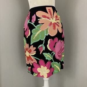 Vintage 90s Casual Corner floral sequin silk fairy pencil skirt artsy size 4